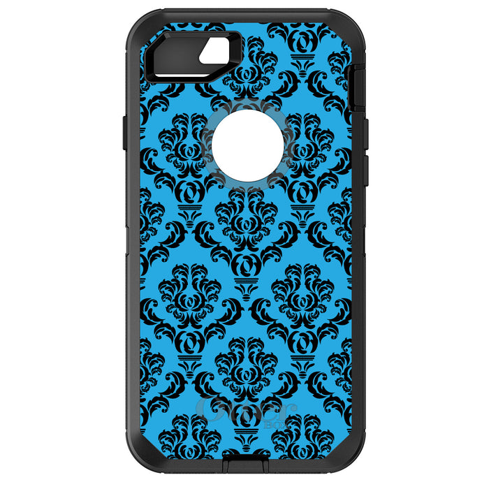 DistinctInk™ OtterBox Defender Series Case for Apple iPhone / Samsung Galaxy / Google Pixel - Blue Black Damask Pattern