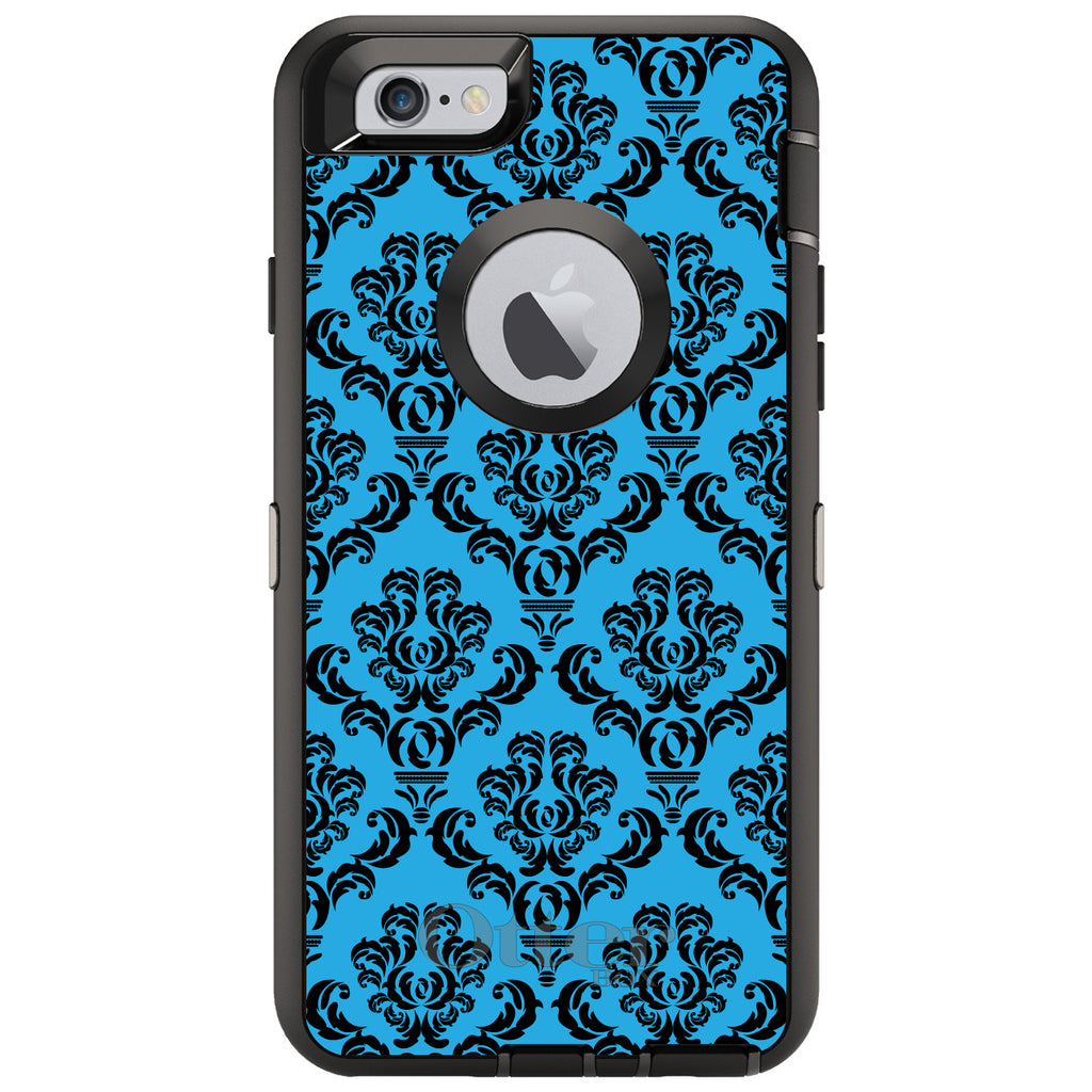 Blue Black Damask Pattern OtterBox Defender Case for iPhone & Galaxy, view 4