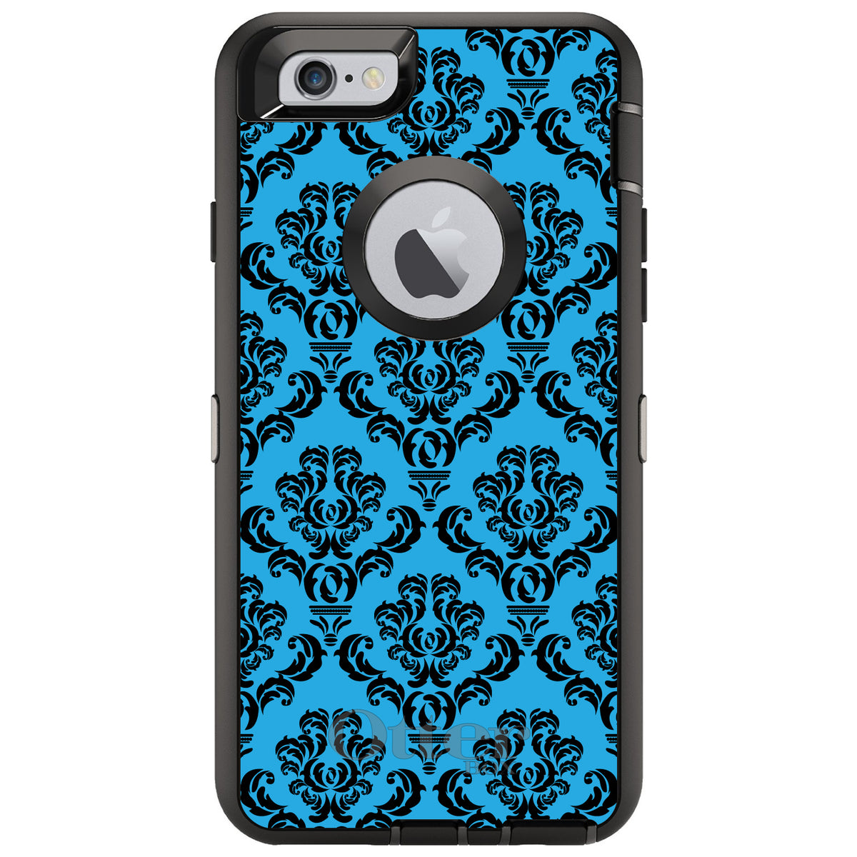 Blue Black Damask Pattern OtterBox Defender Case for iPhone & Galaxy, view 4