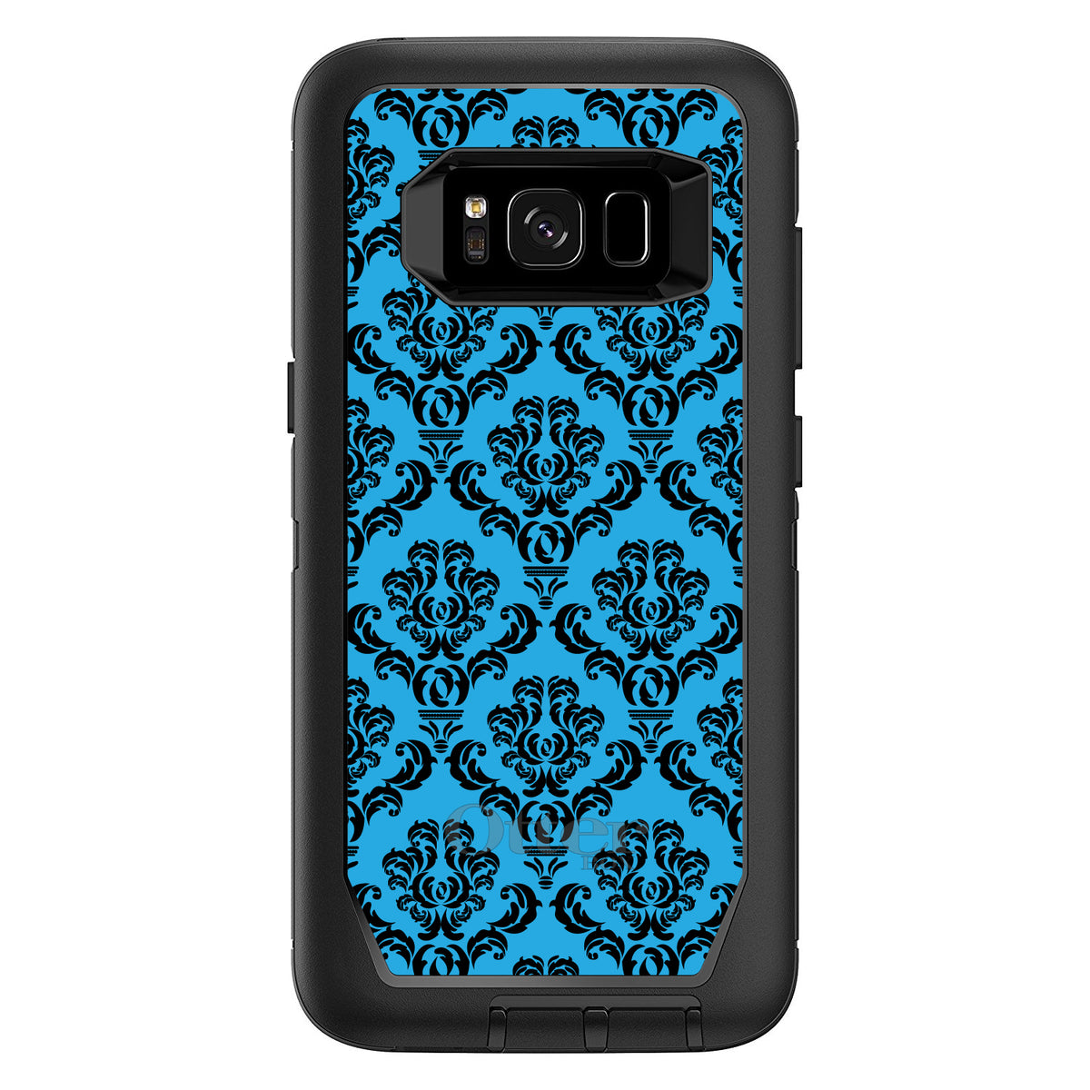 Blue Black Damask Pattern OtterBox Defender Case for iPhone & Galaxy, view 9