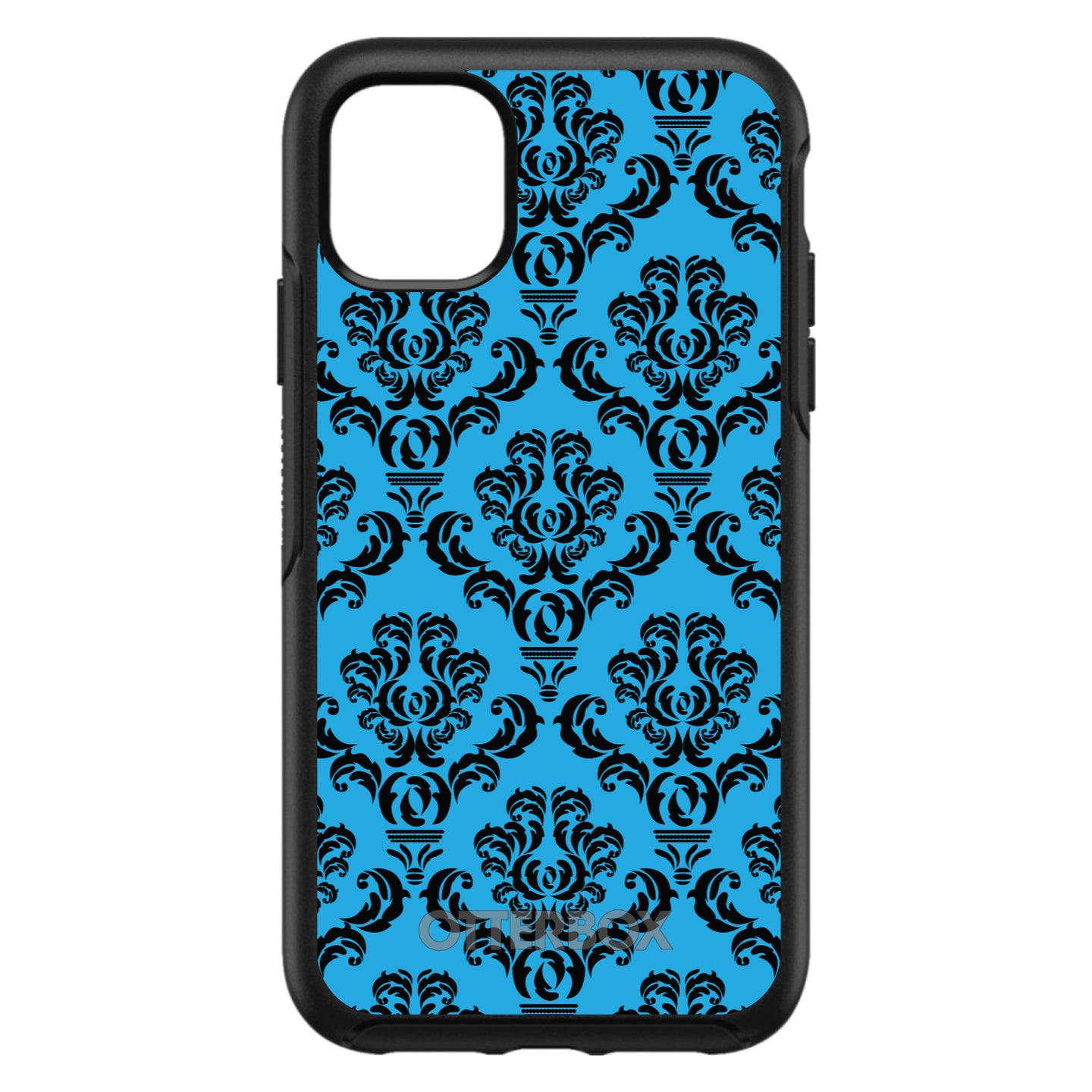 DistinctInk™ OtterBox Symmetry Series Case for Apple iPhone / Samsung Galaxy / Google Pixel - Blue Black Damask Pattern