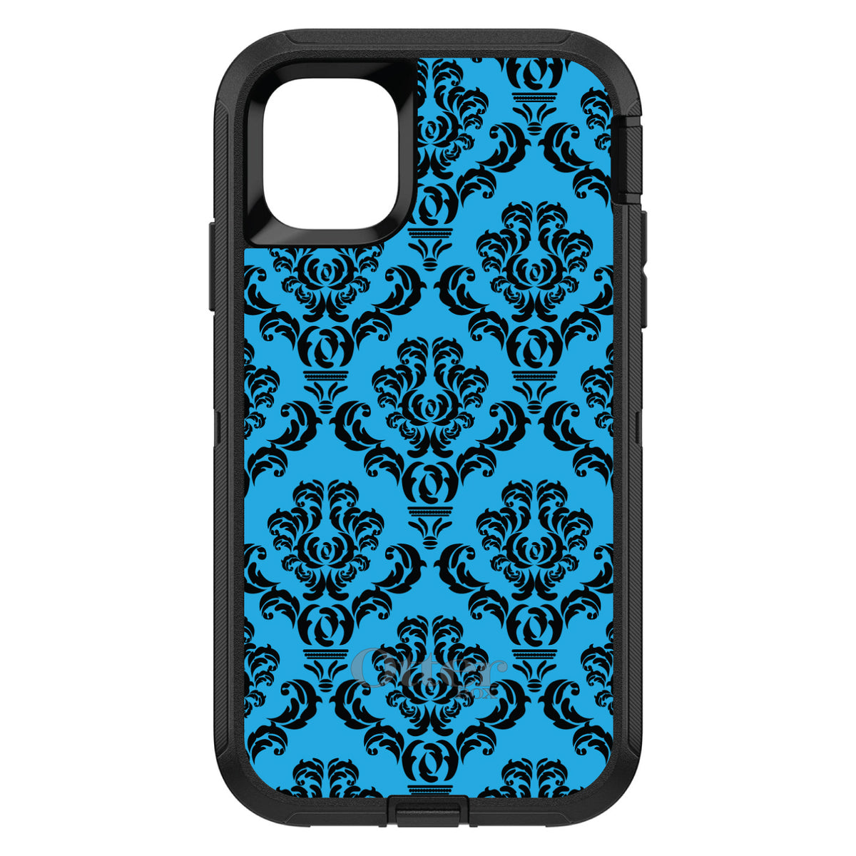Blue Black Damask Pattern OtterBox Defender Case for iPhone & Galaxy, view 2
