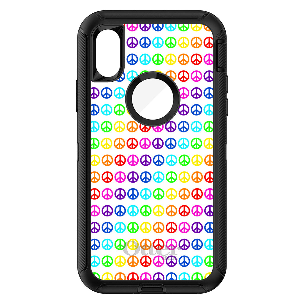 White Rainbow Peace Signs OtterBox Defender Case for iPhone & Galaxy, view 3