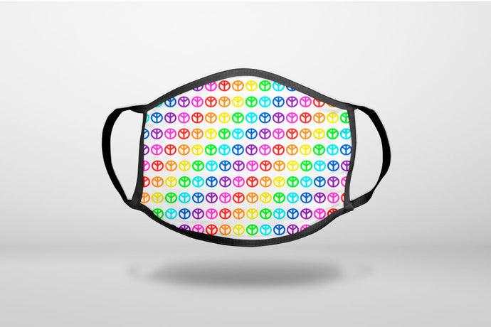 White Rainbow Peace Signs - 3-Ply Reusable Soft Face Mask Covering, Unisex, Cotton Inner Layer