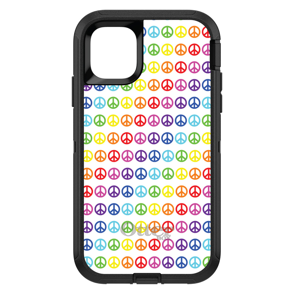 White Rainbow Peace Signs OtterBox Defender Case for iPhone & Galaxy, view 2