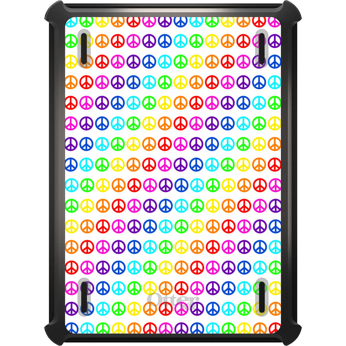 DistinctInk™ OtterBox Defender Series Case for Apple iPad / iPad Pro / iPad Air / iPad Mini - White Rainbow Peace Signs