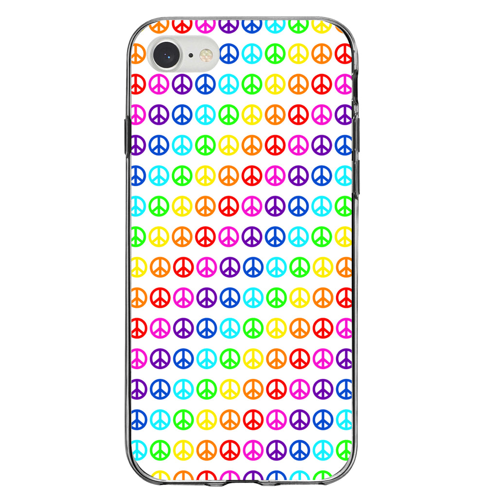 White Rainbow Peace Signs Clear Shockproof iPhone Case, view 5