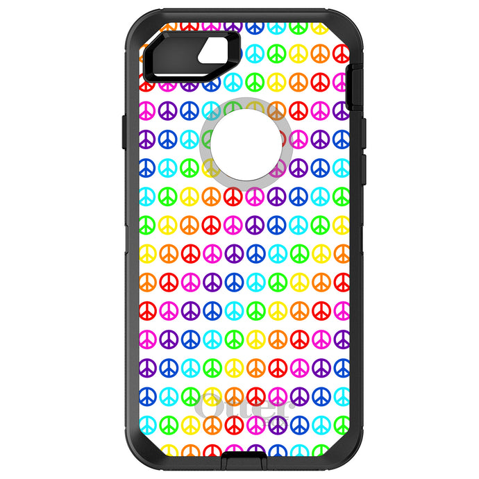 DistinctInk™ OtterBox Defender Series Case for Apple iPhone / Samsung Galaxy / Google Pixel - White Rainbow Peace Signs