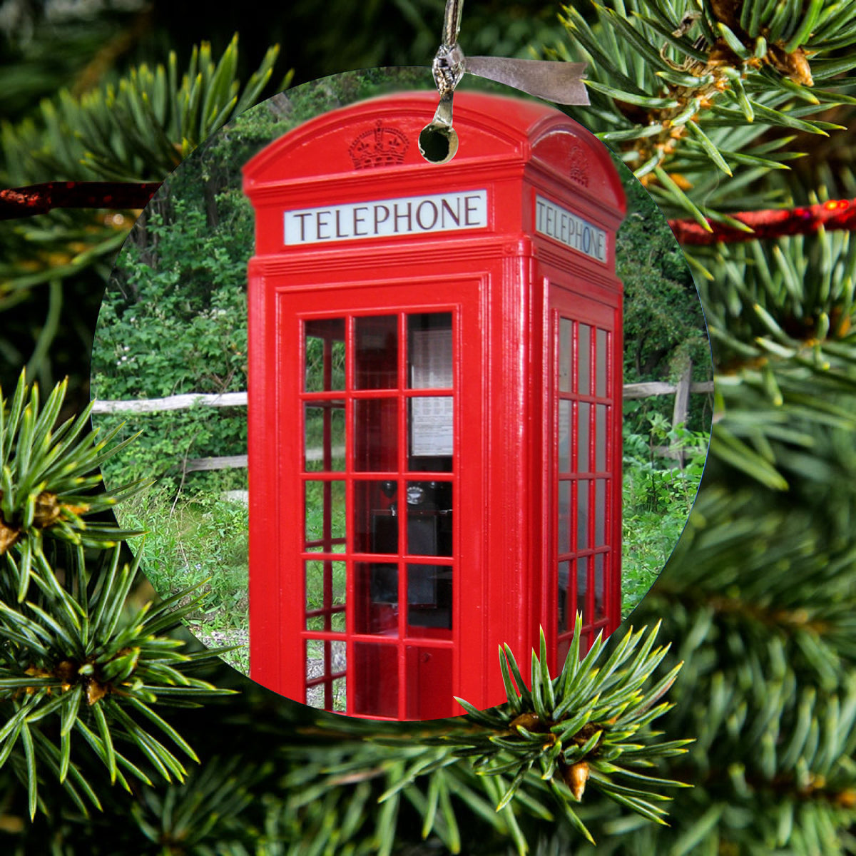Red London Phone Booth Ceramic Ornament, view 2