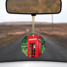 DistinctInk® Hanging Ceramic Christmas Tree Ornament with Gold String - Great Gift / Present - 2 3/4 inch Diameter - Red London Phone Booth