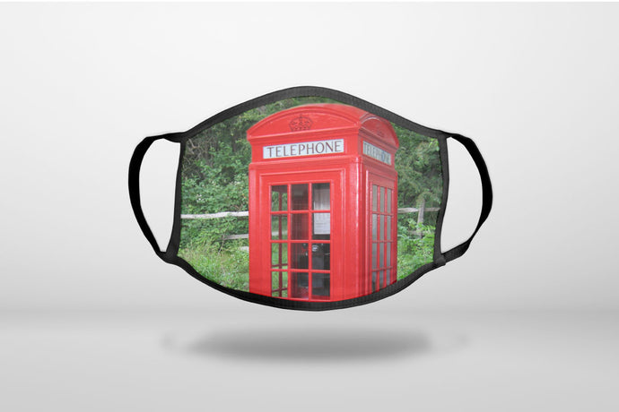 Red London Phone Booth - 3-Ply Reusable Soft Face Mask Covering, Unisex, Cotton Inner Layer