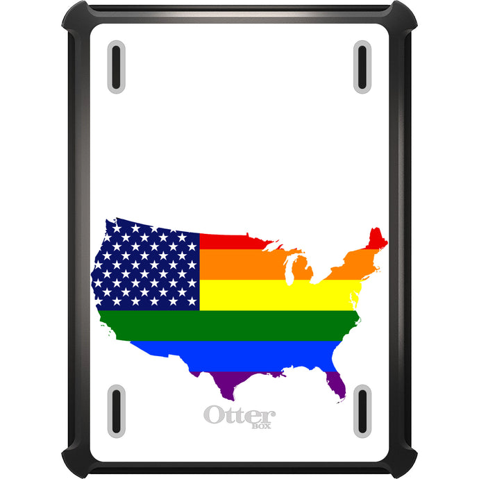 DistinctInk™ OtterBox Defender Series Case for Apple iPad / iPad Pro / iPad Air / iPad Mini - US Map Gay Pride Flag
