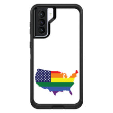 DistinctInk™ OtterBox Defender Series Case for Apple iPhone / Samsung Galaxy / Google Pixel - US Map Gay Pride Flag