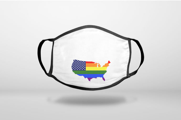 US Map Gay Pride Flag - 3-Ply Reusable Soft Face Mask Covering, Unisex, Cotton Inner Layer