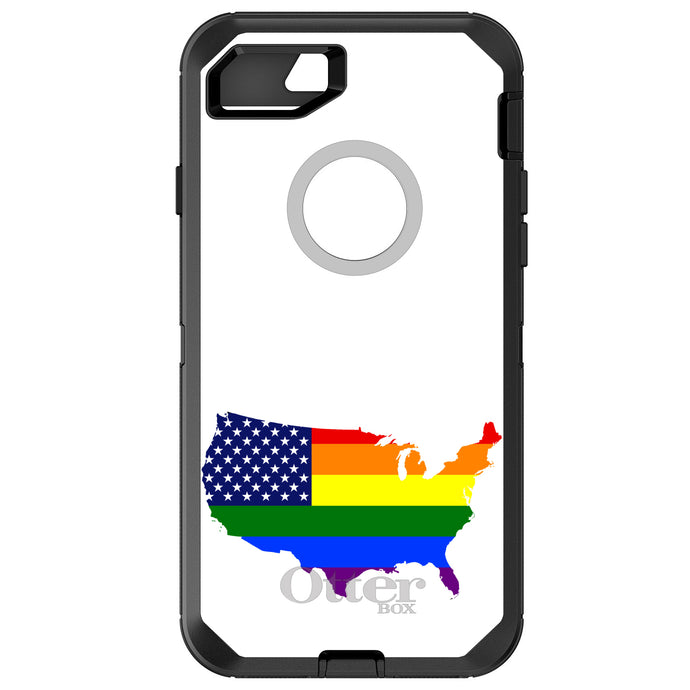 DistinctInk™ OtterBox Defender Series Case for Apple iPhone / Samsung Galaxy / Google Pixel - US Map Gay Pride Flag