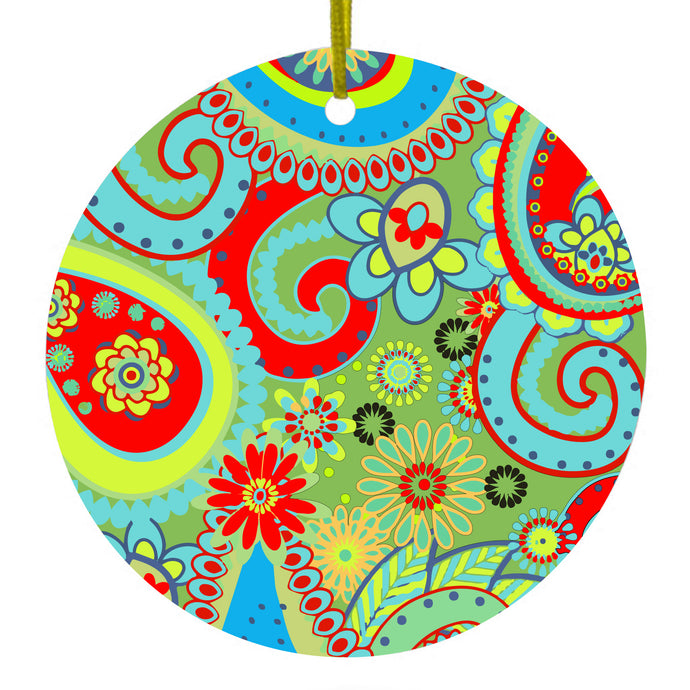 Green Red Blue Paisley Ceramic Ornament