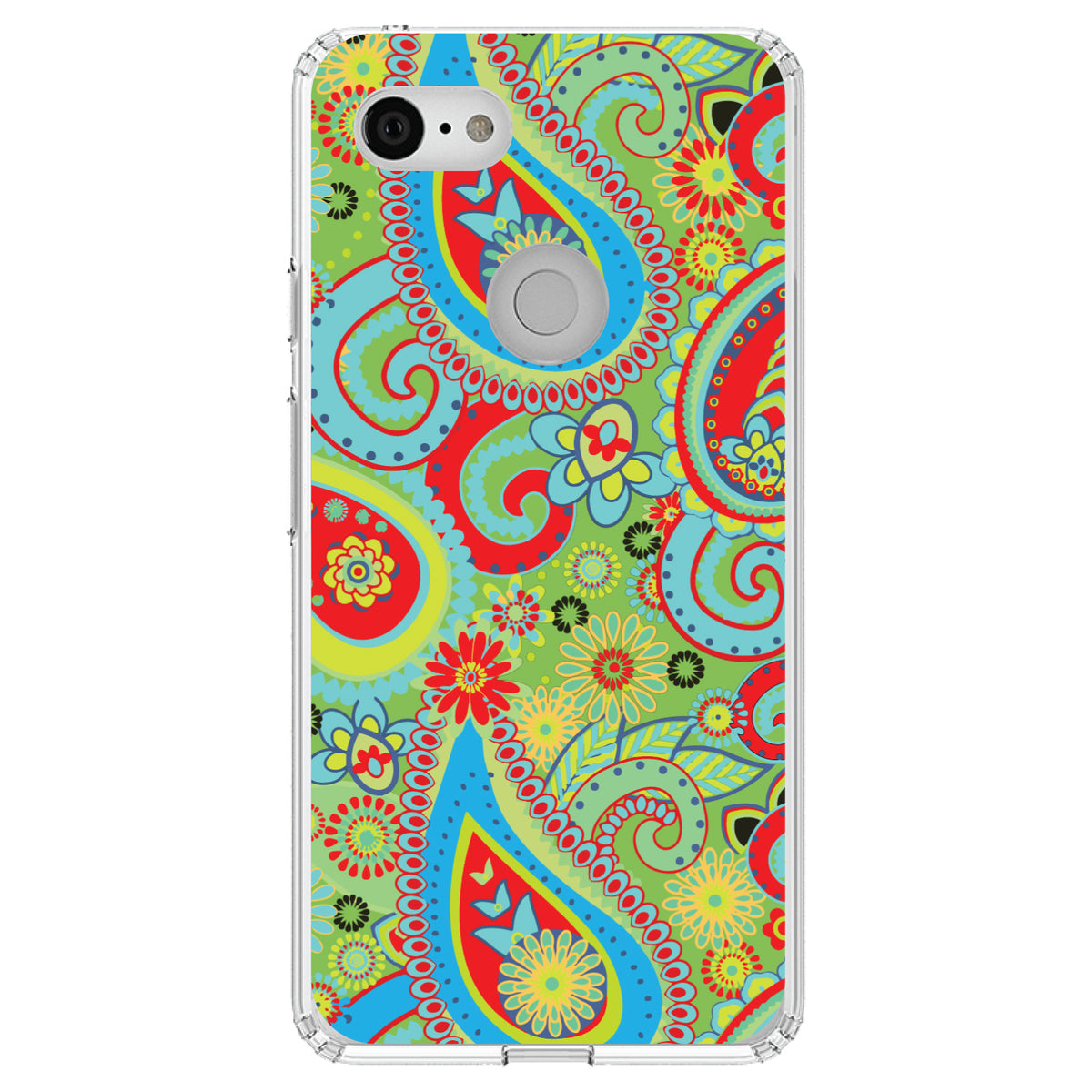 Green Red Blue Paisley Clear Shockproof iPhone Case, view 22