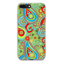 DistinctInk® Clear Shockproof Hybrid Case for Apple iPhone / Samsung Galaxy / Google Pixel - Green Red Blue Paisley