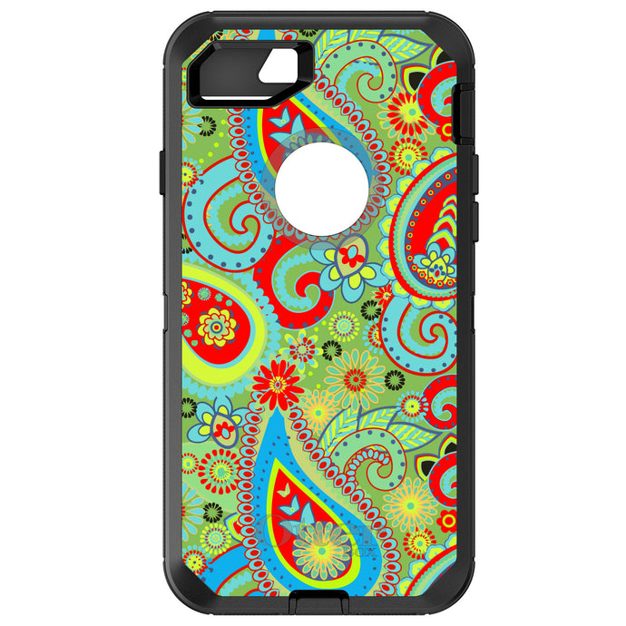 DistinctInk™ OtterBox Defender Series Case for Apple iPhone / Samsung Galaxy / Google Pixel - Green Red Blue Paisley