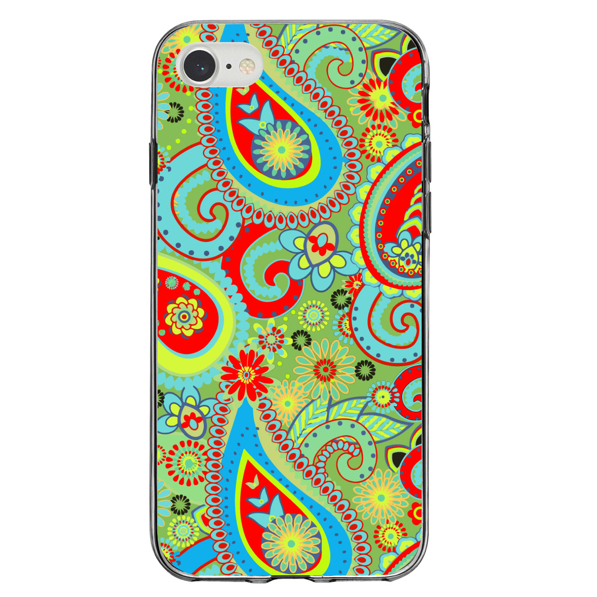 Green Red Blue Paisley Clear Shockproof iPhone Case, view 5