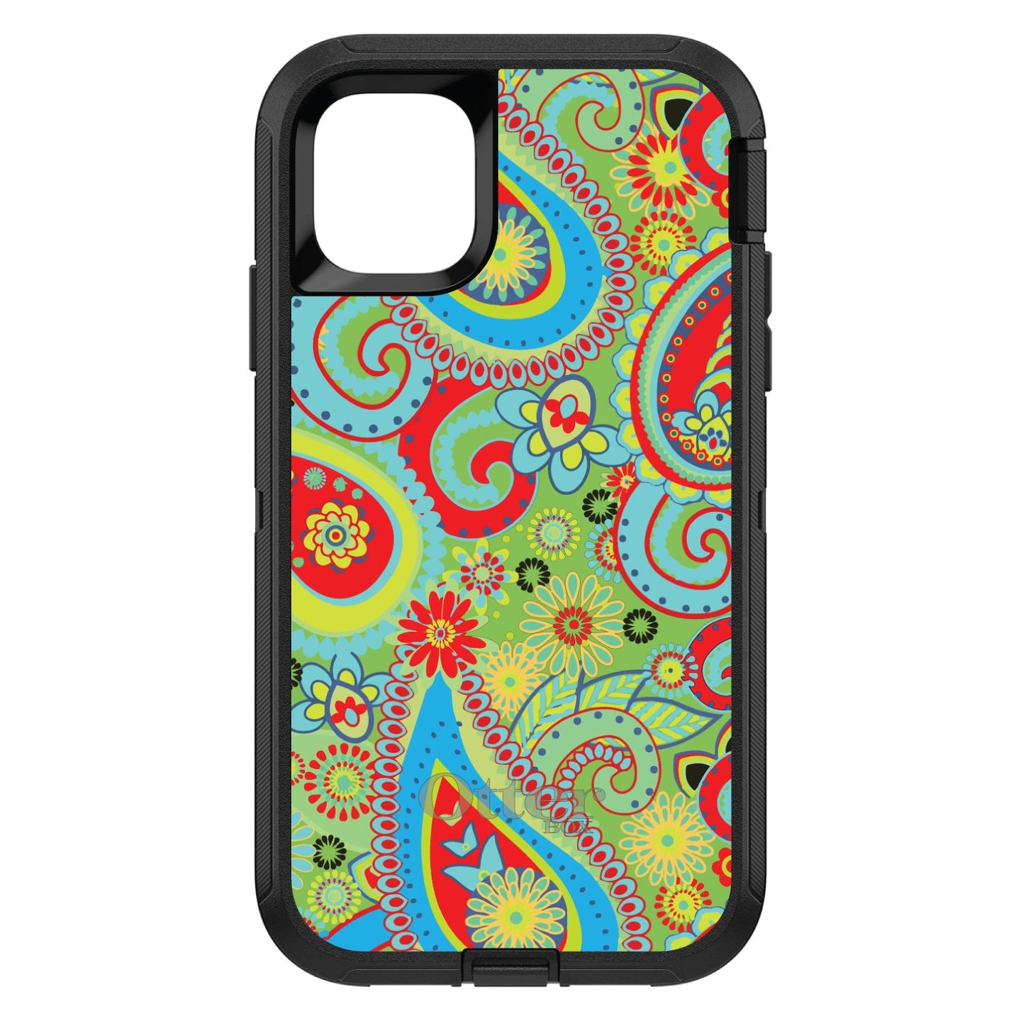 DistinctInk™ OtterBox Defender Series Case for Apple iPhone / Samsung Galaxy / Google Pixel - Green Red Blue Paisley