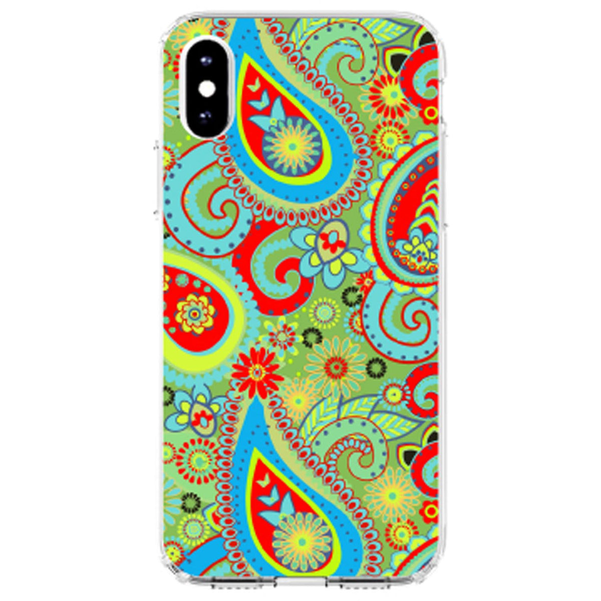 Green Red Blue Paisley Clear Shockproof iPhone Case, view 3