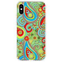 DistinctInk® Clear Shockproof Hybrid Case for Apple iPhone / Samsung Galaxy / Google Pixel - Green Red Blue Paisley