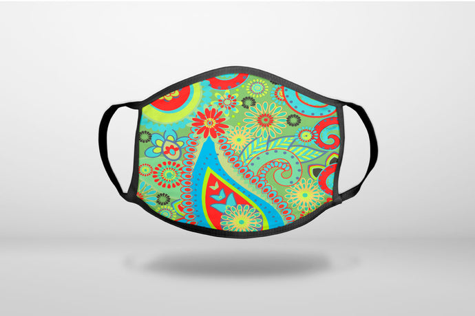 Green Red Blue Paisley - 3-Ply Reusable Soft Face Mask Covering, Unisex, Cotton Inner Layer