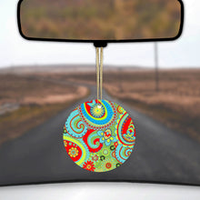 DistinctInk® Hanging Ceramic Christmas Tree Ornament with Gold String - Great Gift / Present - 2 3/4 inch Diameter - Green Red Blue Paisley