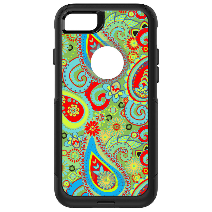 DistinctInk OtterBox Commuter Series Case for Apple iPhone or Samsung Galaxy - Green Red Blue Paisley