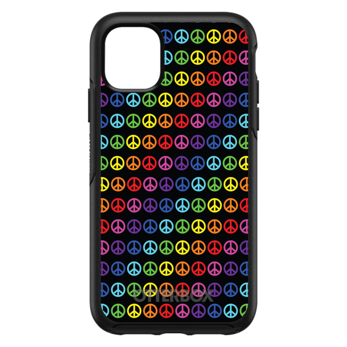 DistinctInk™ OtterBox Symmetry Series Case for Apple iPhone / Samsung Galaxy / Google Pixel - Black Rainbow Peace Signs