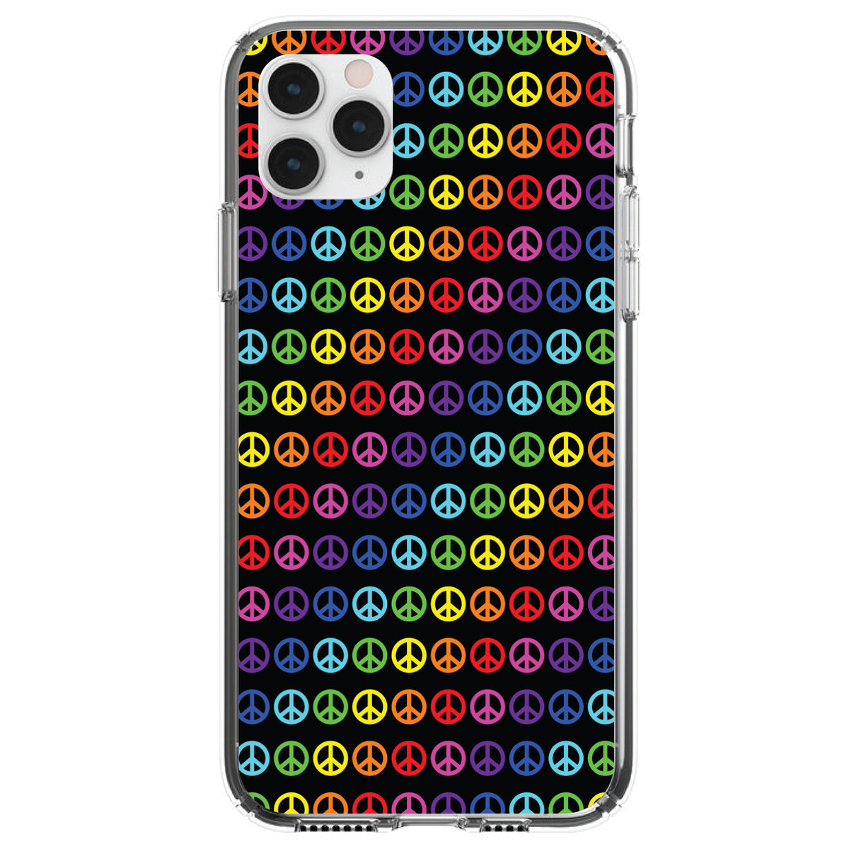 Black Rainbow Peace Signs Clear Shockproof iPhone Case