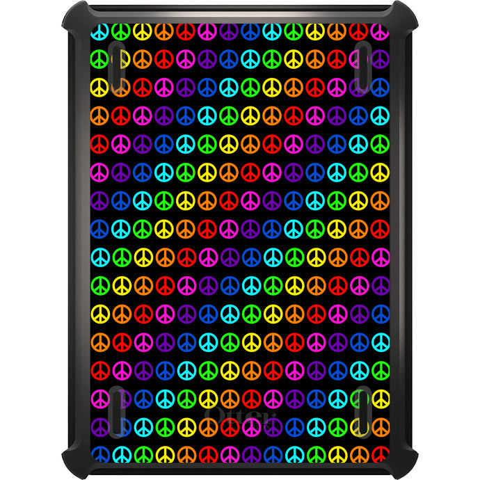 DistinctInk™ OtterBox Defender Series Case for Apple iPad / iPad Pro / iPad Air / iPad Mini - Black Rainbow Peace Signs