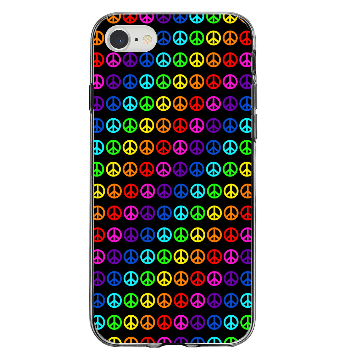 Black Rainbow Peace Signs Clear Shockproof iPhone Case, view 5
