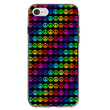 DistinctInk® Clear Shockproof Hybrid Case for Apple iPhone / Samsung Galaxy / Google Pixel - Black Rainbow Peace Signs