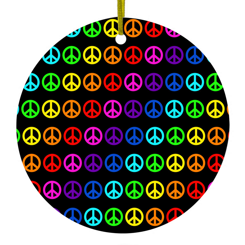 Black Rainbow Peace Signs Ceramic Ornament