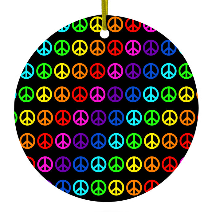Black Rainbow Peace Signs Ceramic Ornament