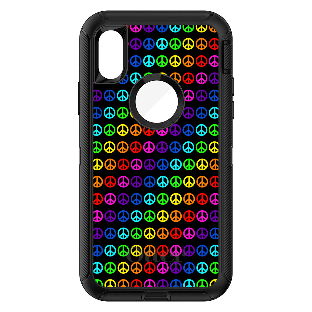 Black Rainbow Peace Signs OtterBox Defender Case for iPhone & Galaxy, view 3