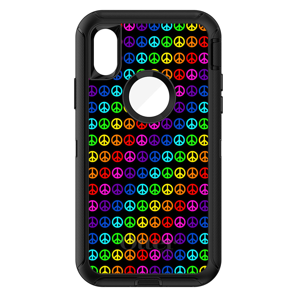 Black Rainbow Peace Signs OtterBox Defender Case for iPhone & Galaxy, view 3
