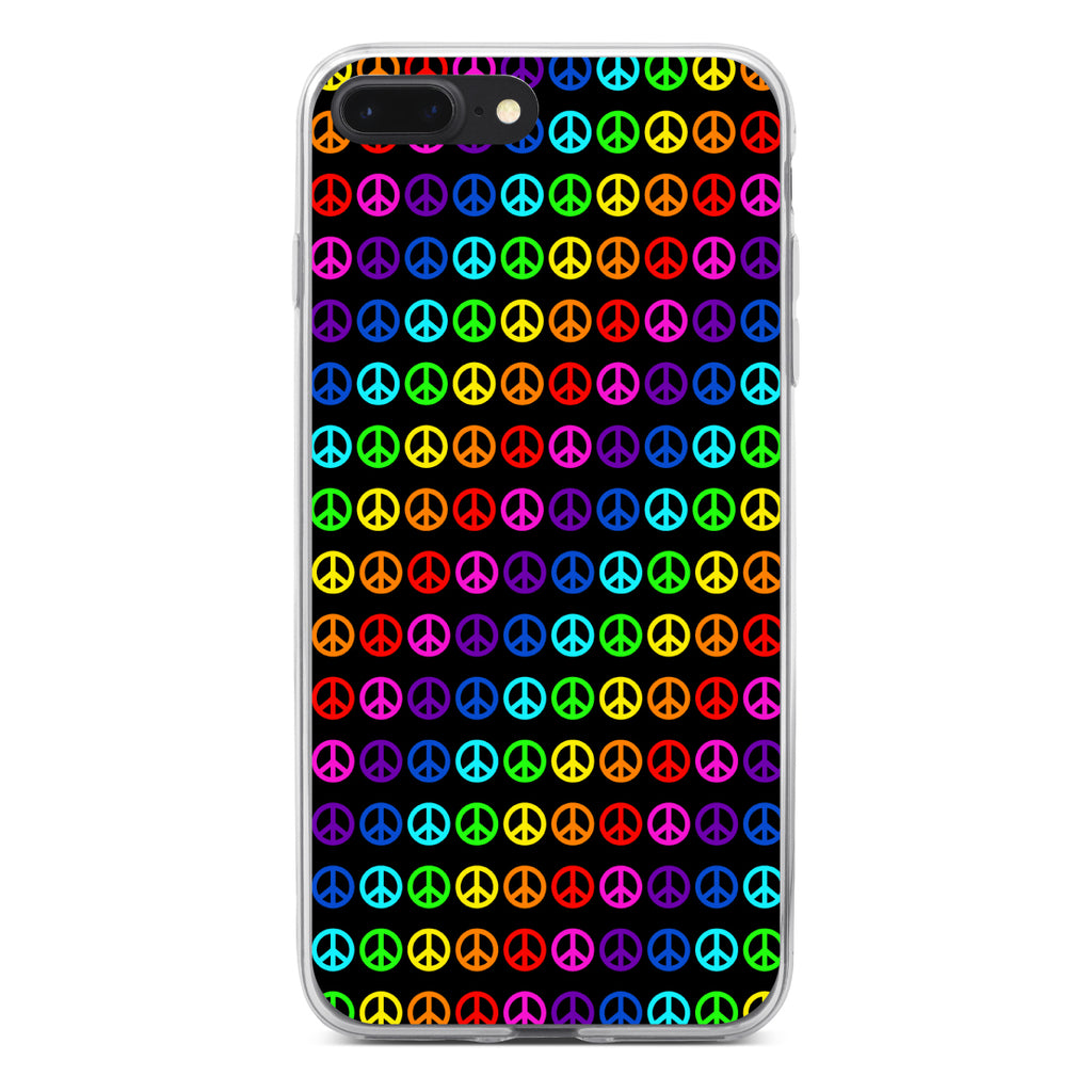 Black Rainbow Peace Signs Clear Shockproof iPhone Case, view 6