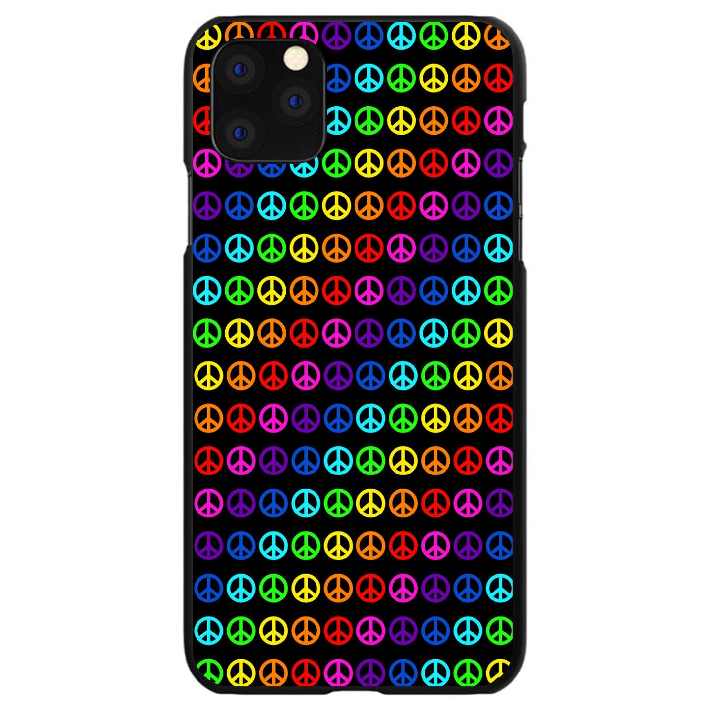 DistinctInk® Hard Plastic Snap-On Case for Apple iPhone or Samsung Galaxy - Black Rainbow Peace Signs