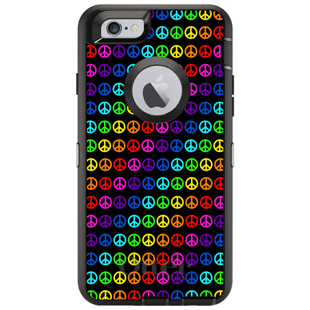 Black Rainbow Peace Signs OtterBox Defender Case for iPhone & Galaxy, view 4