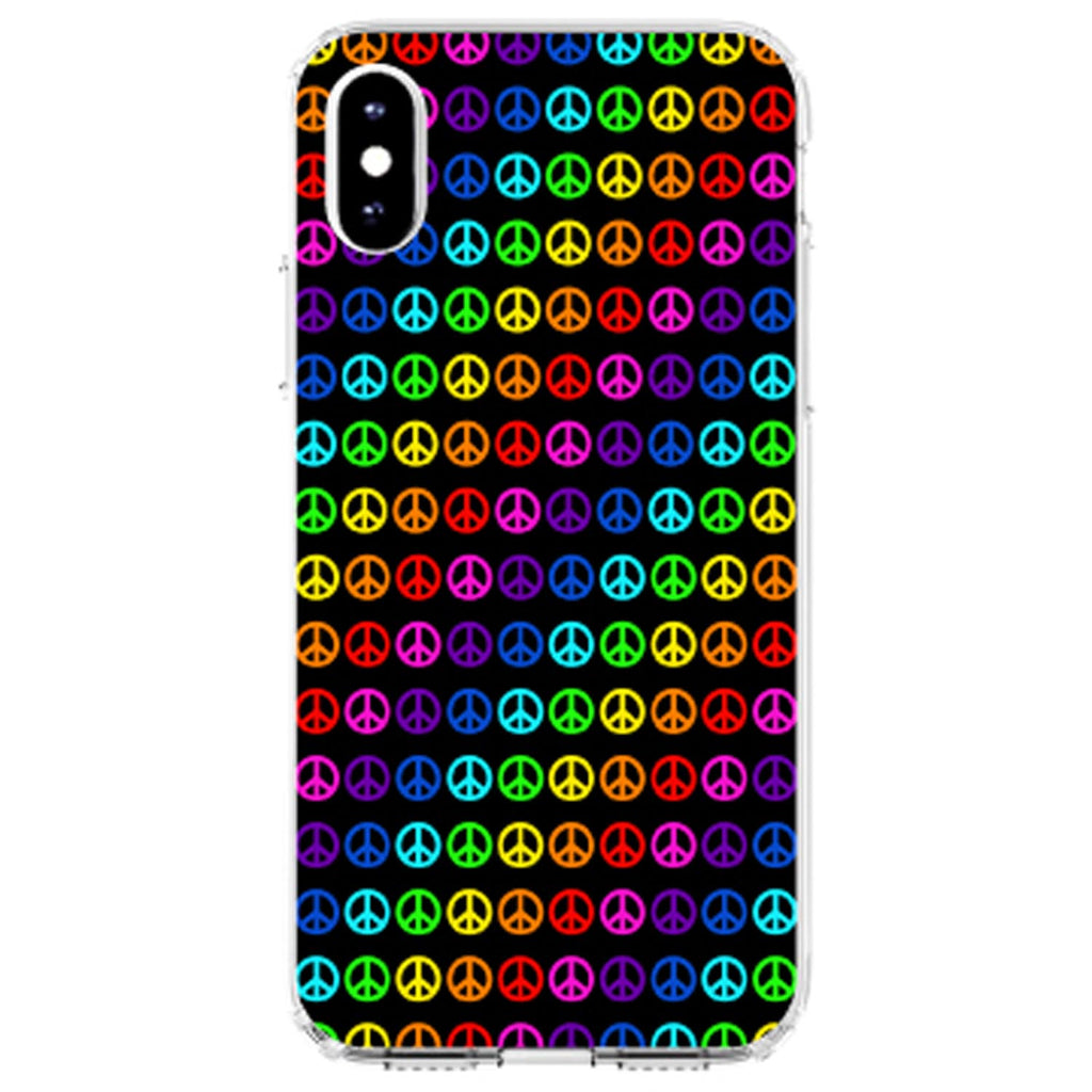 Black Rainbow Peace Signs Clear Shockproof iPhone Case, view 4