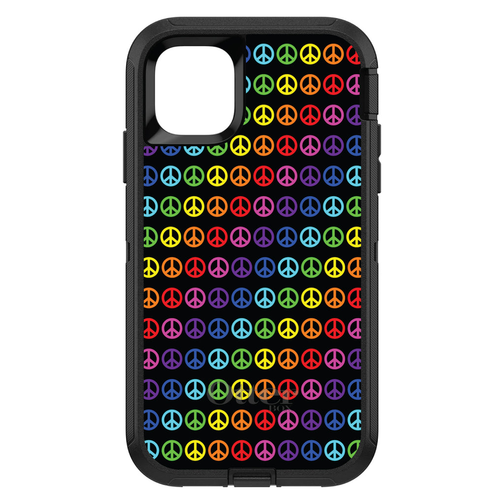 Black Rainbow Peace Signs OtterBox Defender Case for iPhone & Galaxy, view 2