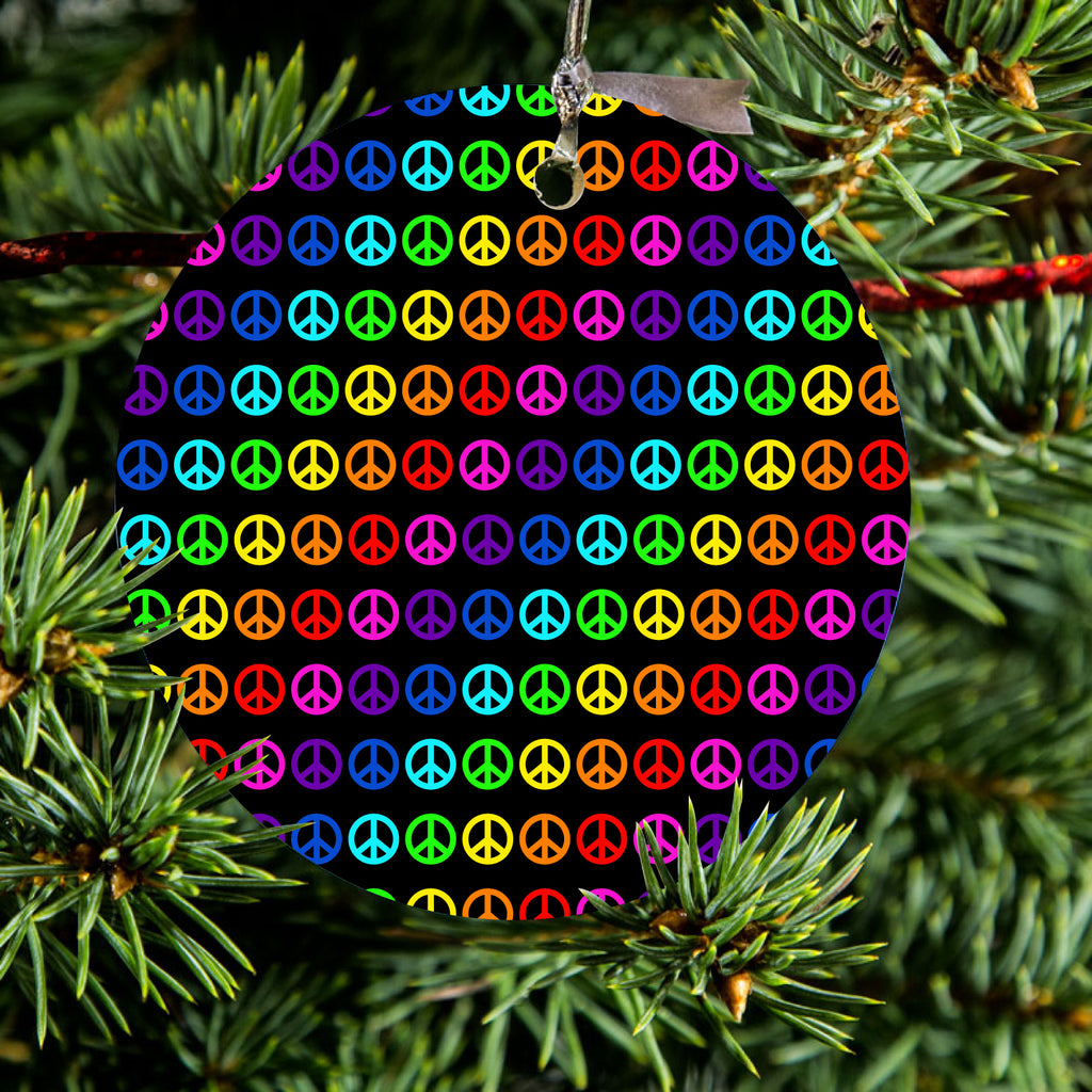 Black Rainbow Peace Signs Ceramic Ornament, view 2