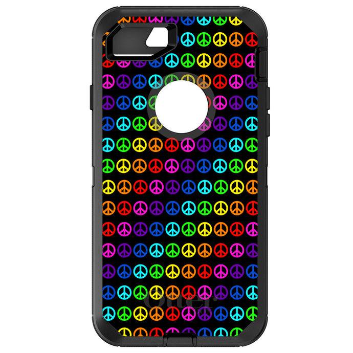 DistinctInk™ OtterBox Defender Series Case for Apple iPhone / Samsung Galaxy / Google Pixel - Black Rainbow Peace Signs
