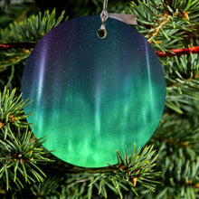 DistinctInk® Hanging Ceramic Christmas Tree Ornament with Gold String - Great Gift / Present - 2 3/4 inch Diameter - Aurora Borealis Northern Lights