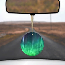 DistinctInk® Hanging Ceramic Christmas Tree Ornament with Gold String - Great Gift / Present - 2 3/4 inch Diameter - Aurora Borealis Northern Lights