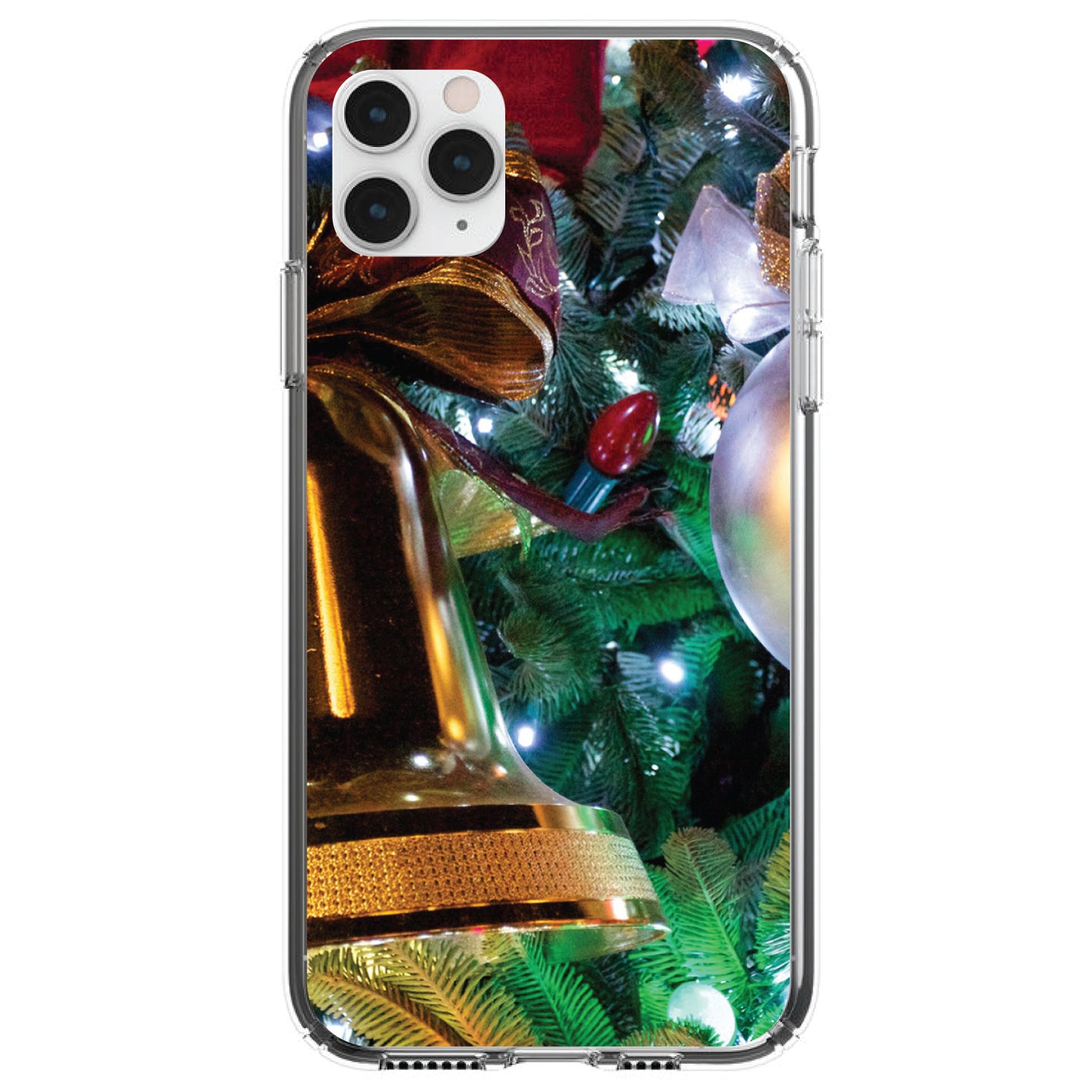 DistinctInk® Clear Shockproof Hybrid Case for Apple iPhone / Samsung Galaxy / Google Pixel - Christmas Ornaments Bell