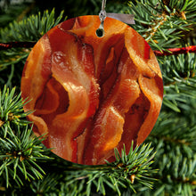 DistinctInk® Hanging Ceramic Christmas Tree Ornament with Gold String - Great Gift / Present - 2 3/4 inch Diameter - Crispy Strips of Bacon